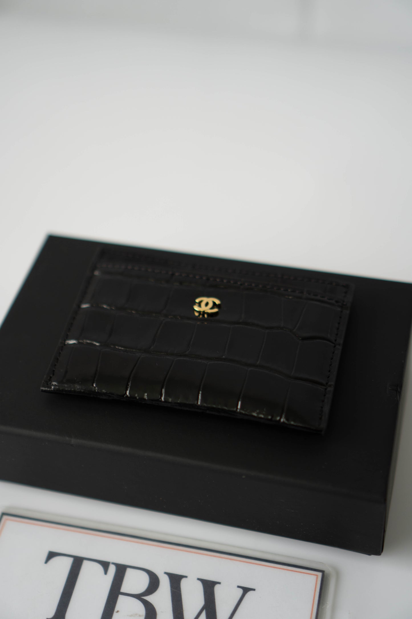 Classic Card Holder – Black Croc Embossed Leather