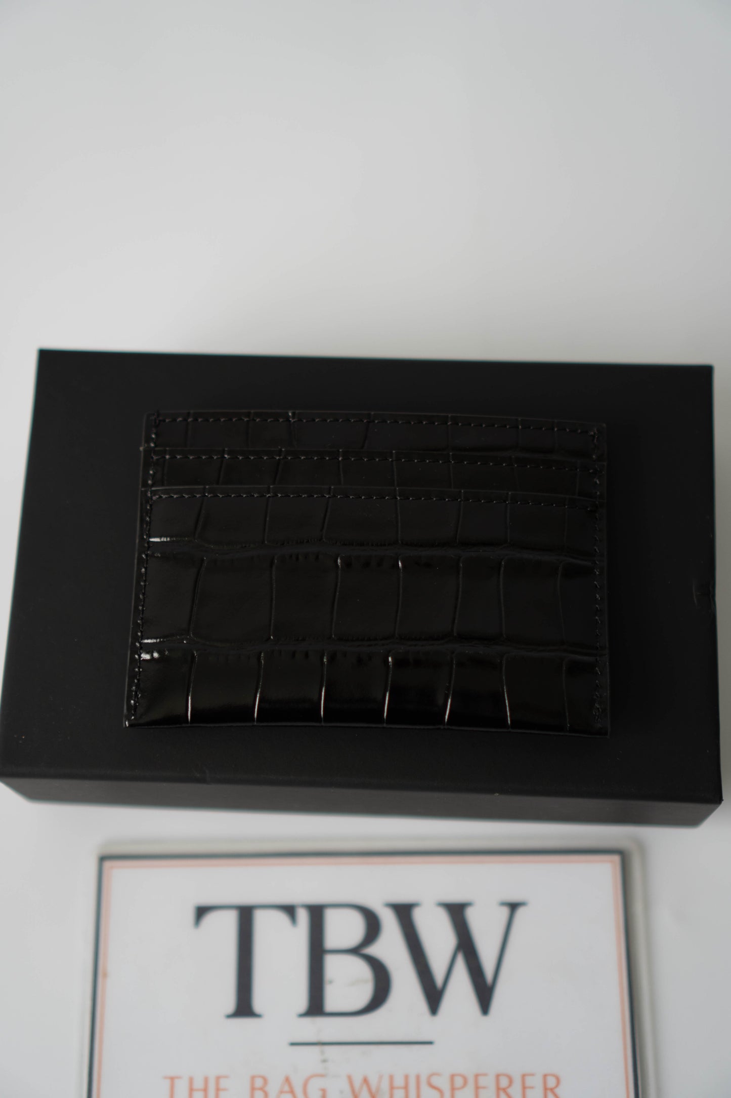 Classic Card Holder – Black Croc Embossed Leather