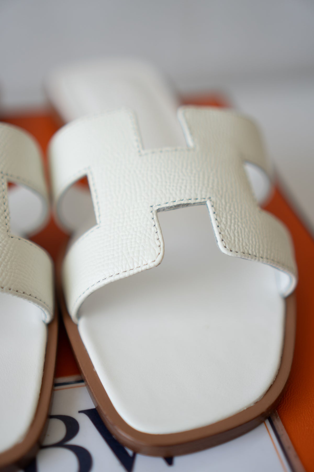 Oran Flat Slide Sandals – White Epsom Leather