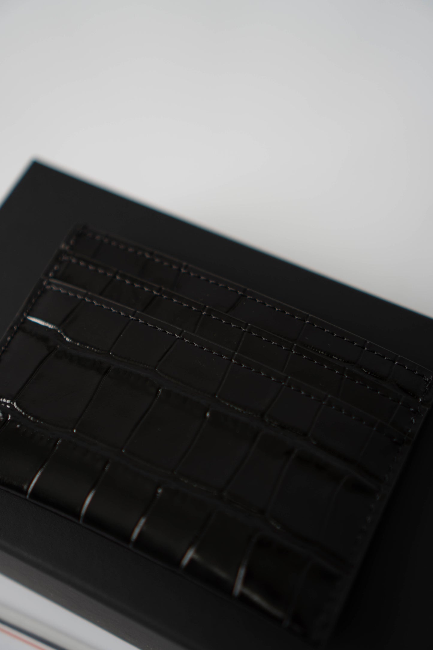 Classic Card Holder – Black Croc Embossed Leather