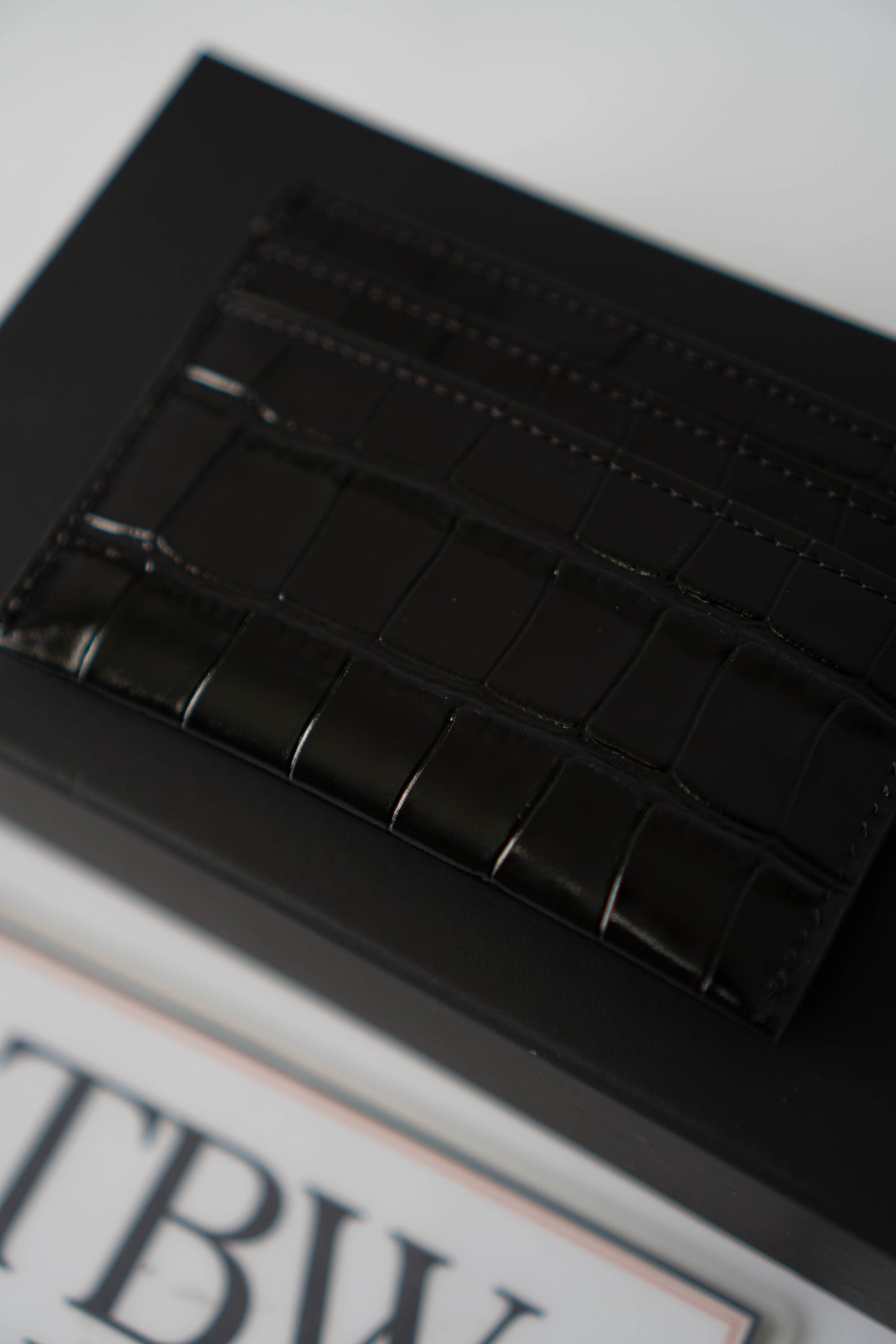 Classic Card Holder – Black Croc Embossed Leather