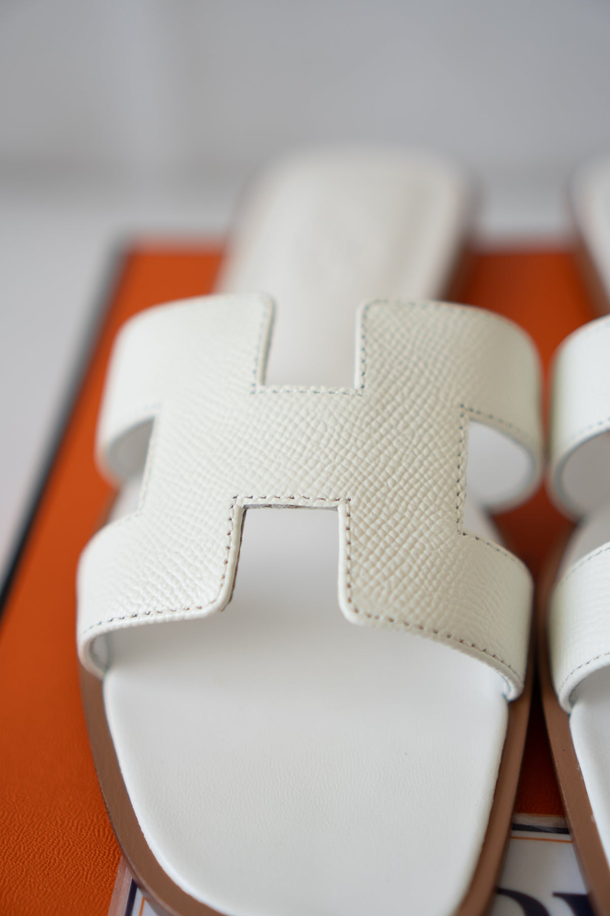 Oran Flat Slide Sandals – White Epsom Leather