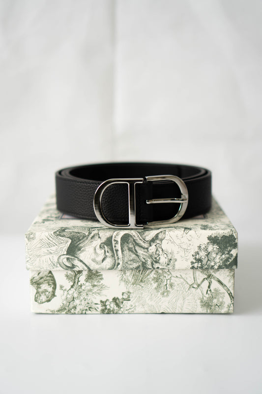 Leather Belt – Black Taurillon with Palladium Buckle