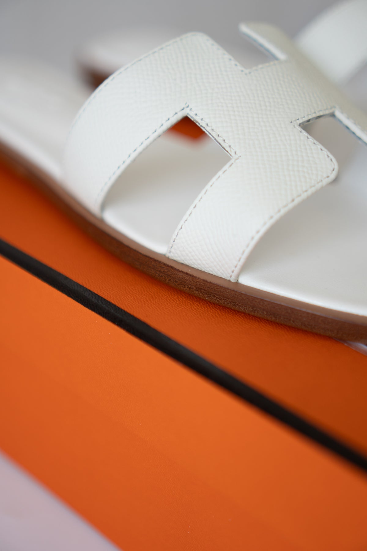 Oran Flat Slide Sandals – White Epsom Leather