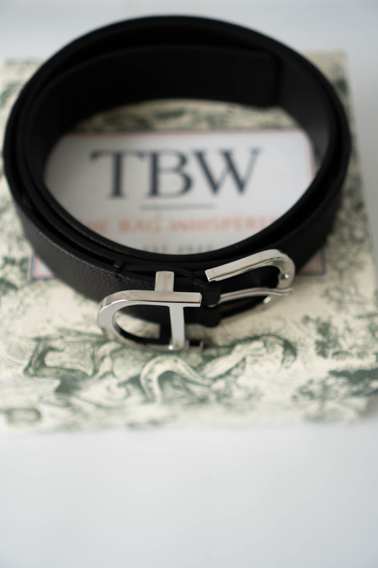 Leather Belt – Black Taurillon with Palladium Buckle