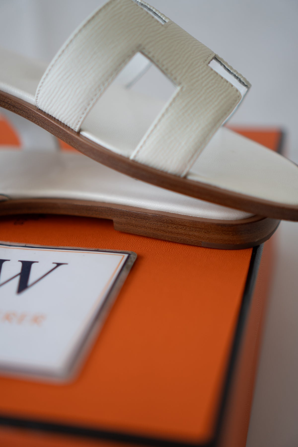 Oran Flat Slide Sandals – White Epsom Leather