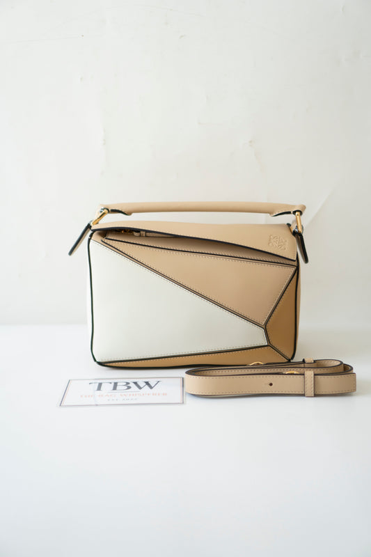 Small Puzzle Bag – Dusty Beige & Soft White