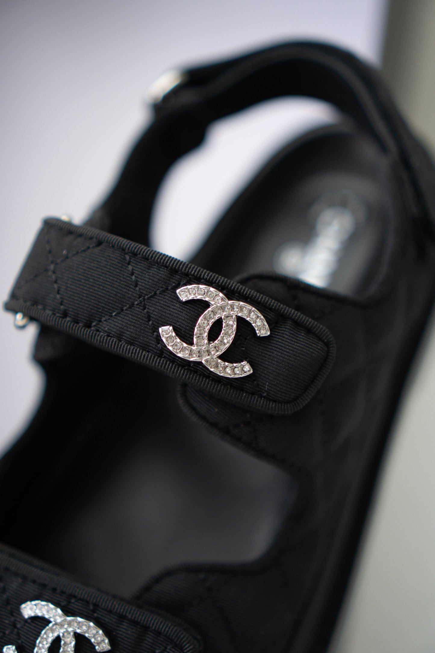 Dad Sandals – Black Fabric with Silver Hardware
