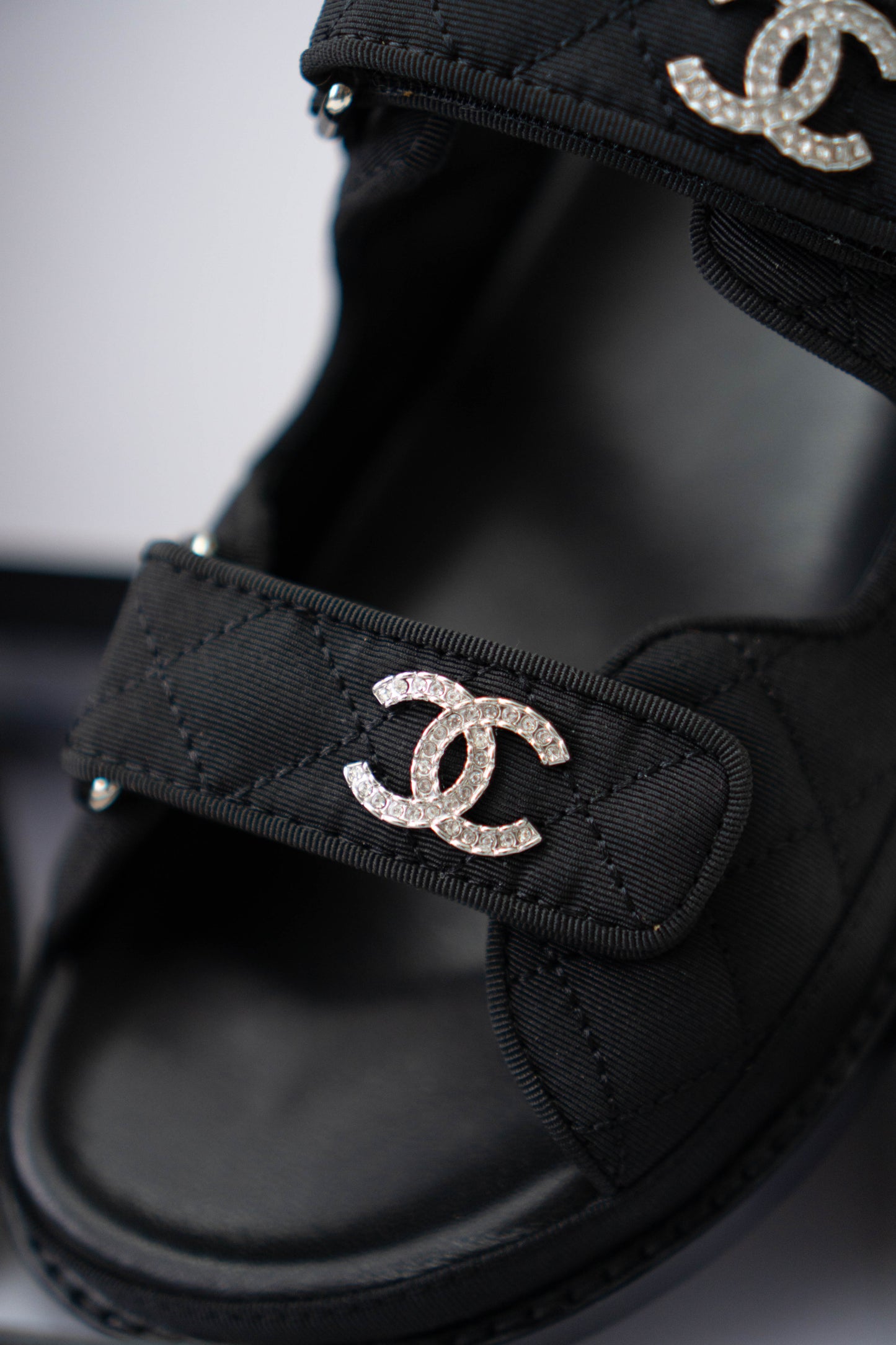 Dad Sandals – Black Fabric with Silver Hardware