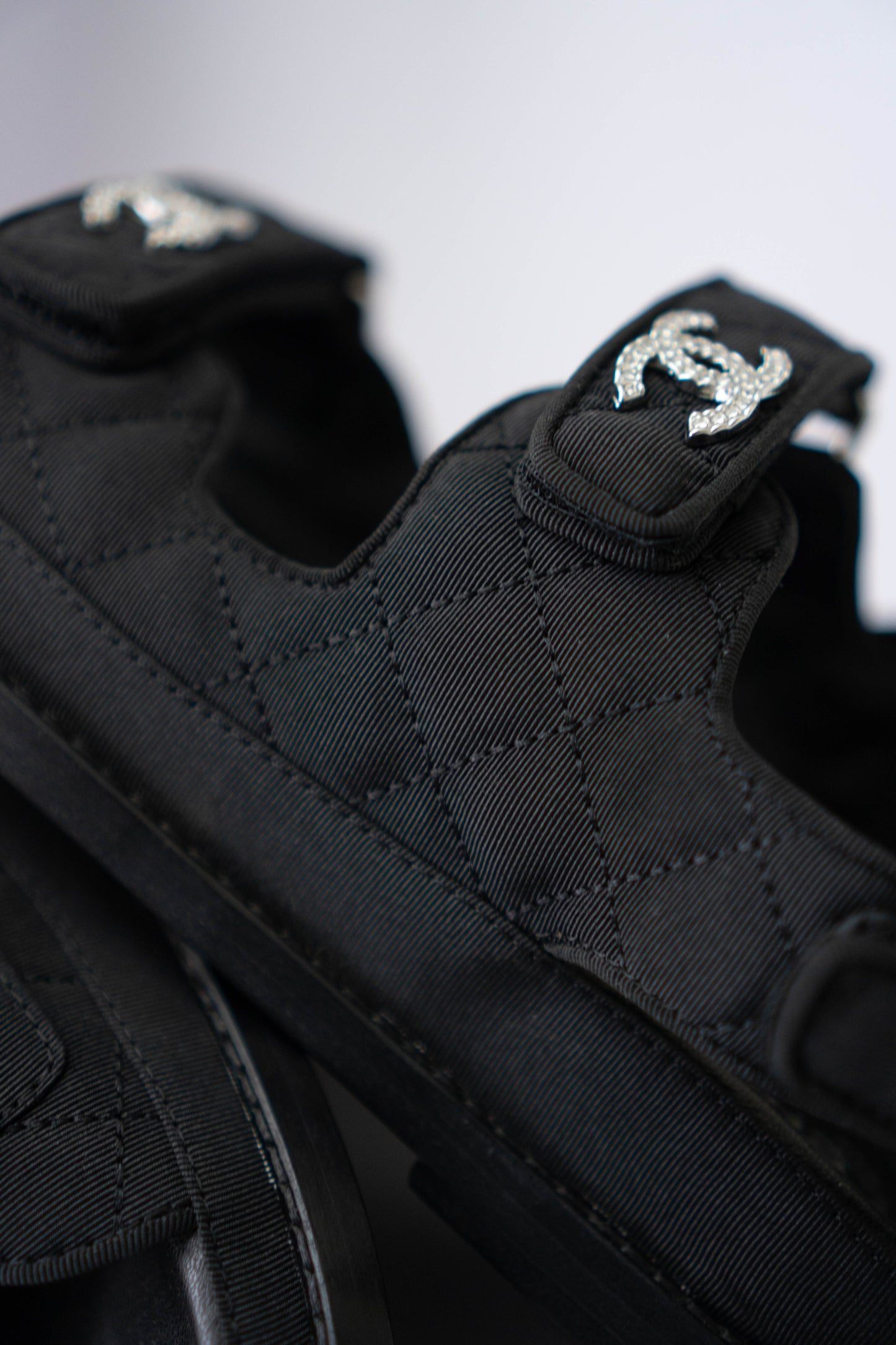 Dad Sandals – Black Fabric with Silver Hardware