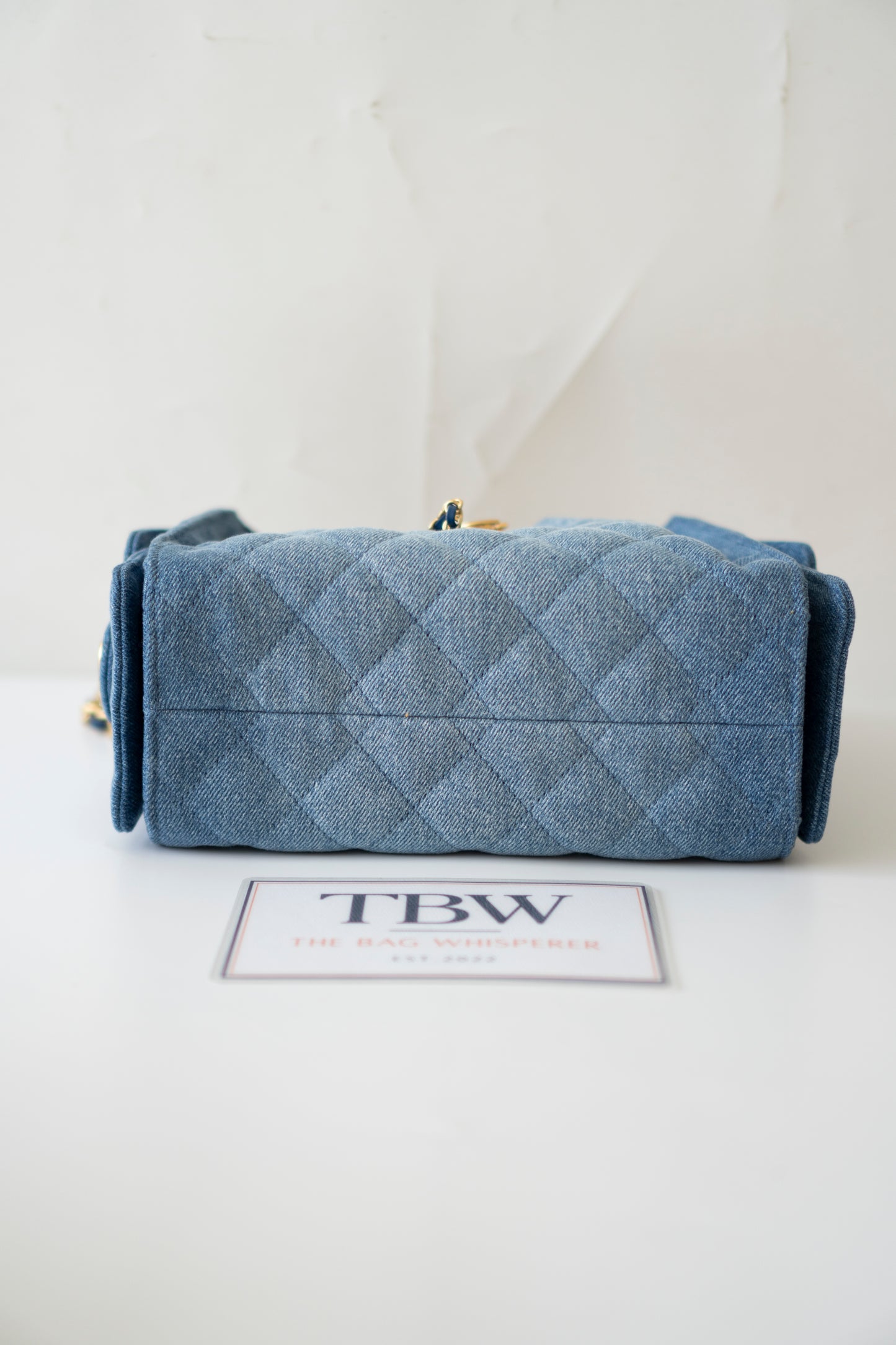 Mini Drawstring Bag – Washed Denim with Gold Hardware