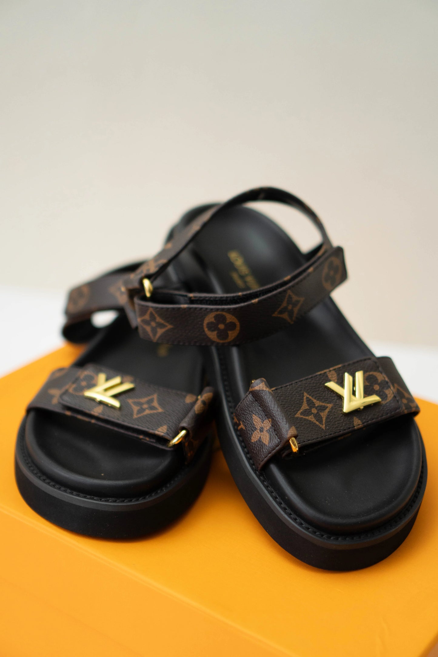 Sunset Flat Comfort Sandals in Monogram with Gold Hardware Size 39
