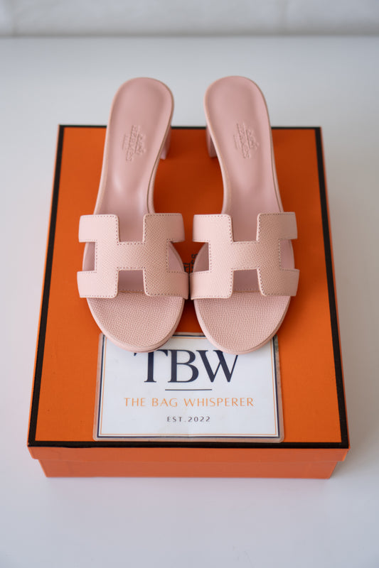 Oasis Block-Heel Slide Sandals – Rose / Soft Pink Epsom Leather