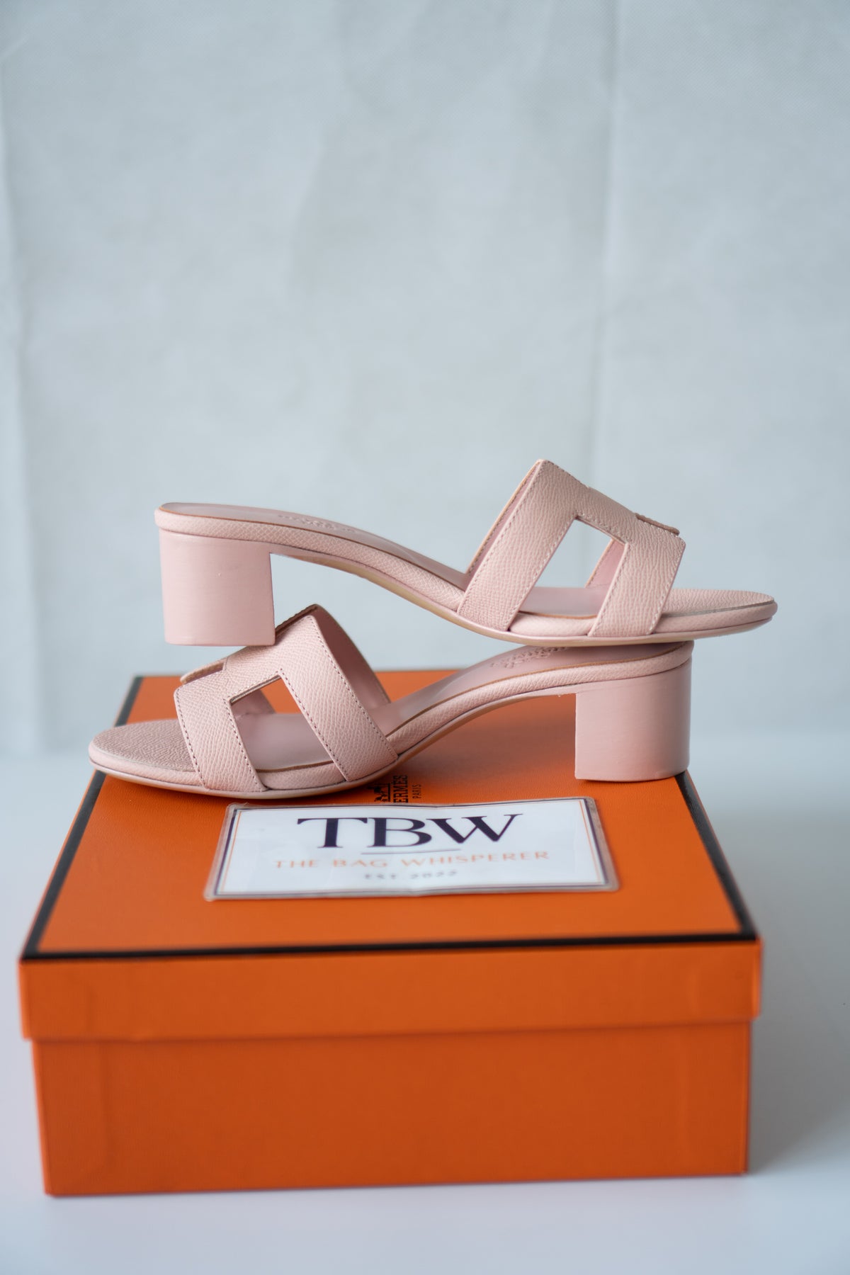 Oasis Block-Heel Slide Sandals – Rose / Soft Pink Epsom Leather