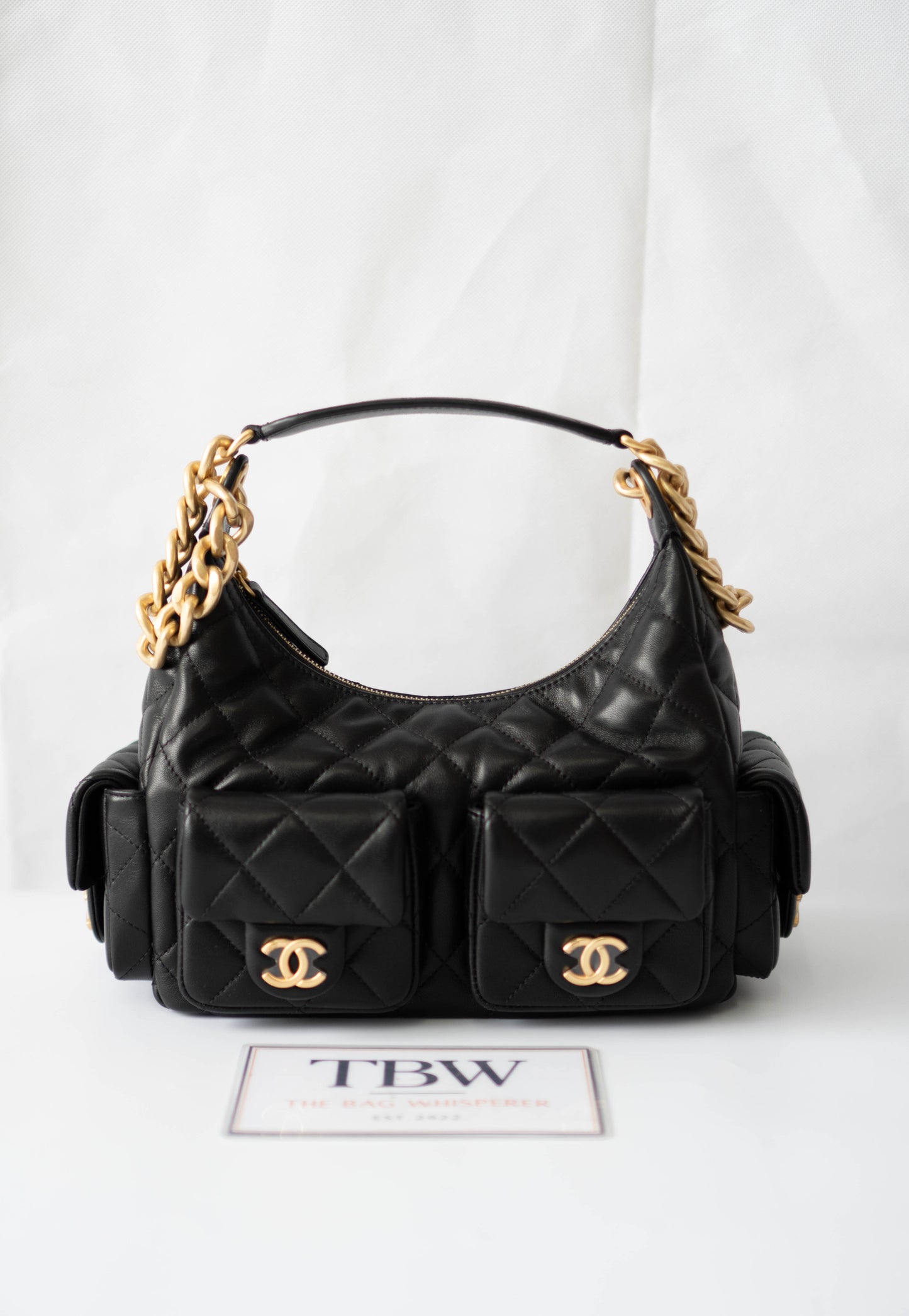 Trendy Pockets Hobo Bag – Black Lambskin (25C Cruise Collection)