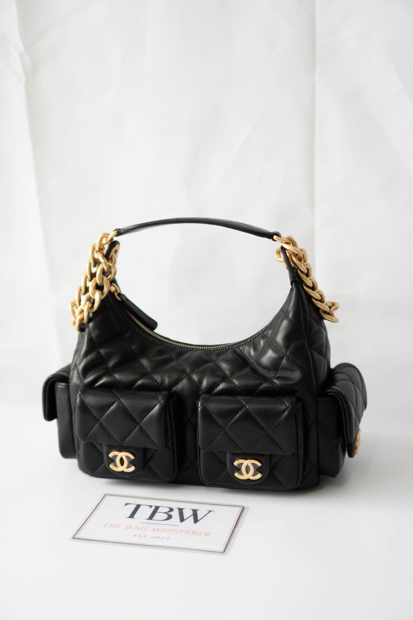 Trendy Pockets Hobo Bag – Black Lambskin (25C Cruise Collection)