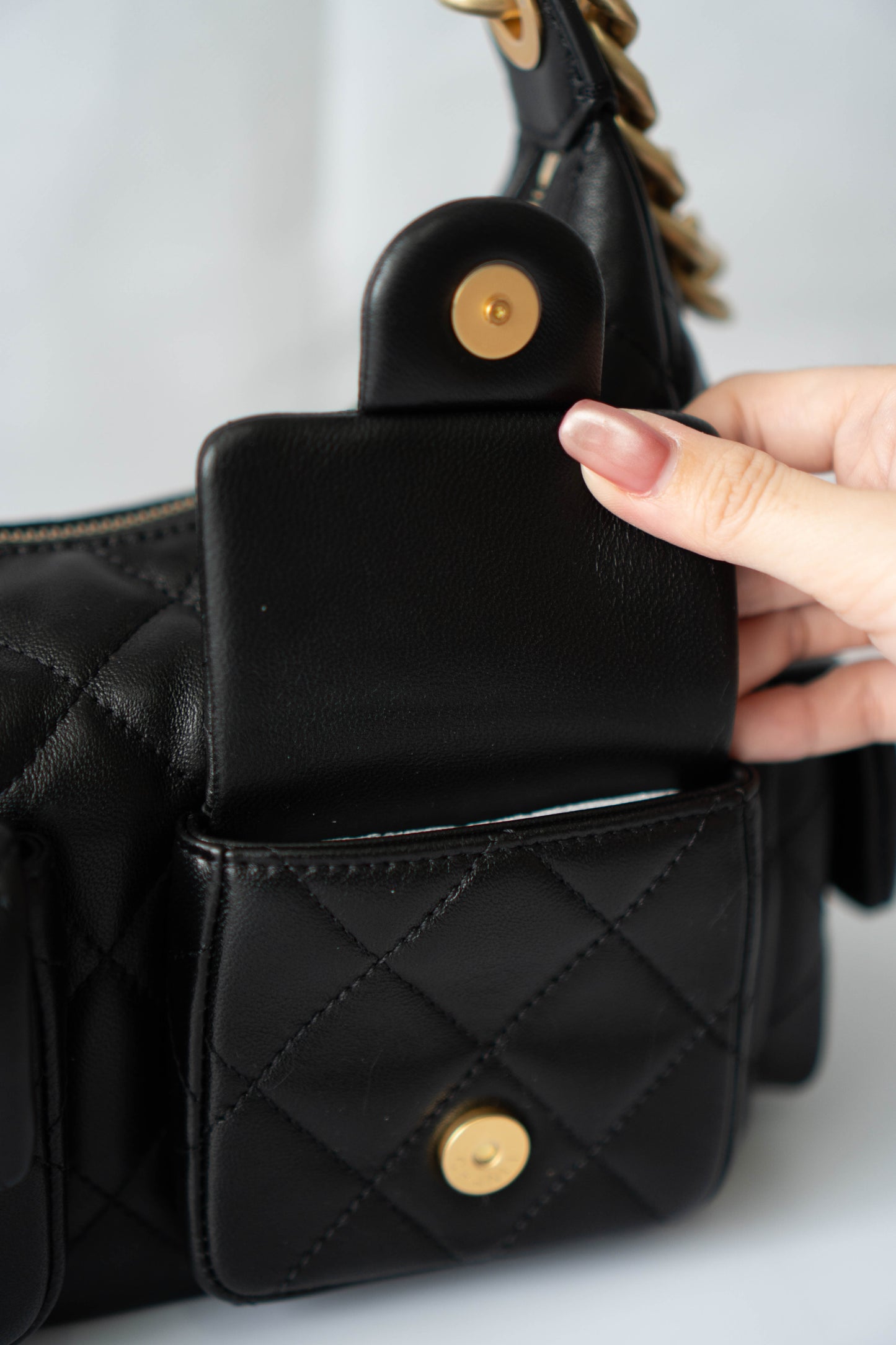 Trendy Pockets Hobo Bag – Black Lambskin (25C Cruise Collection)