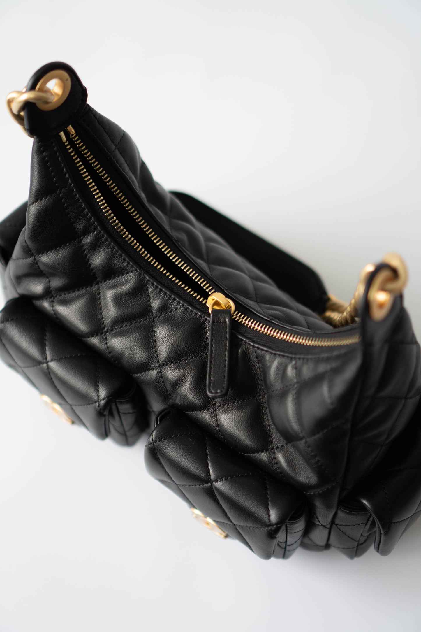 Trendy Pockets Hobo Bag – Black Lambskin (25C Cruise Collection)