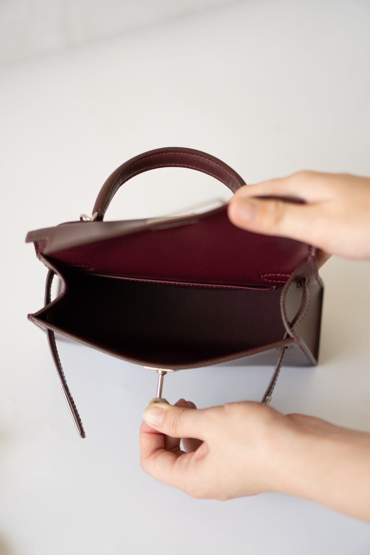 Mini KL II – Bordeaux Box Calf with Palladium Hardware
