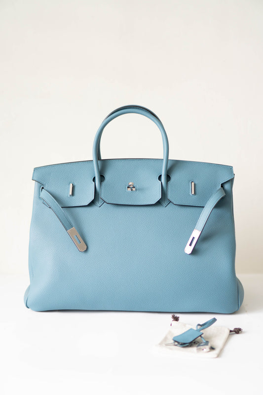 BK 40 – Blue Jean Togo Leather with Palladium Hardware