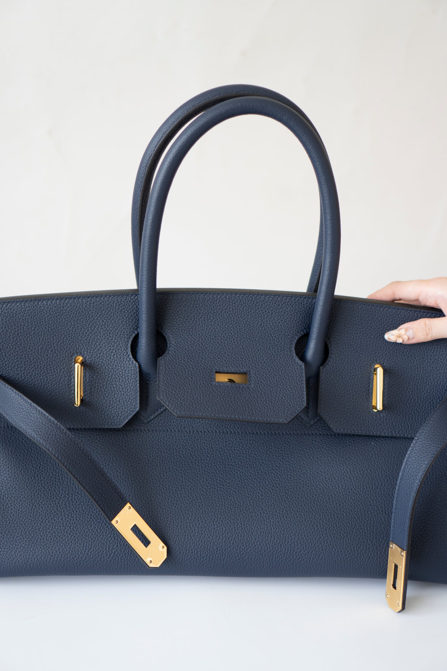 BK Shoulder Bag 42 – Blue Saphir with Gold Hardware