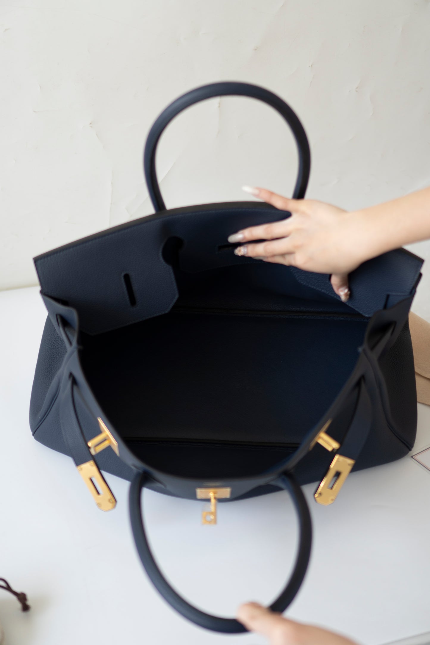 BK Shoulder Bag 42 – Blue Saphir with Gold Hardware