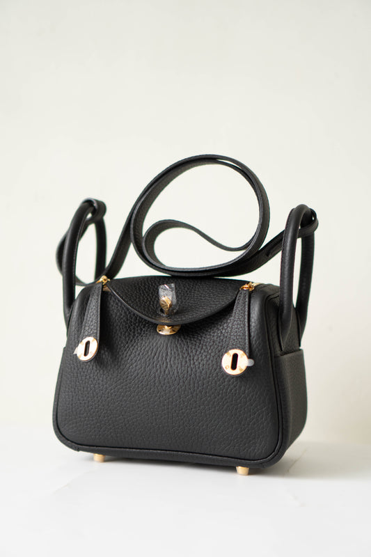 Mini Lind – Black Clemence Leather with Gold Hardware