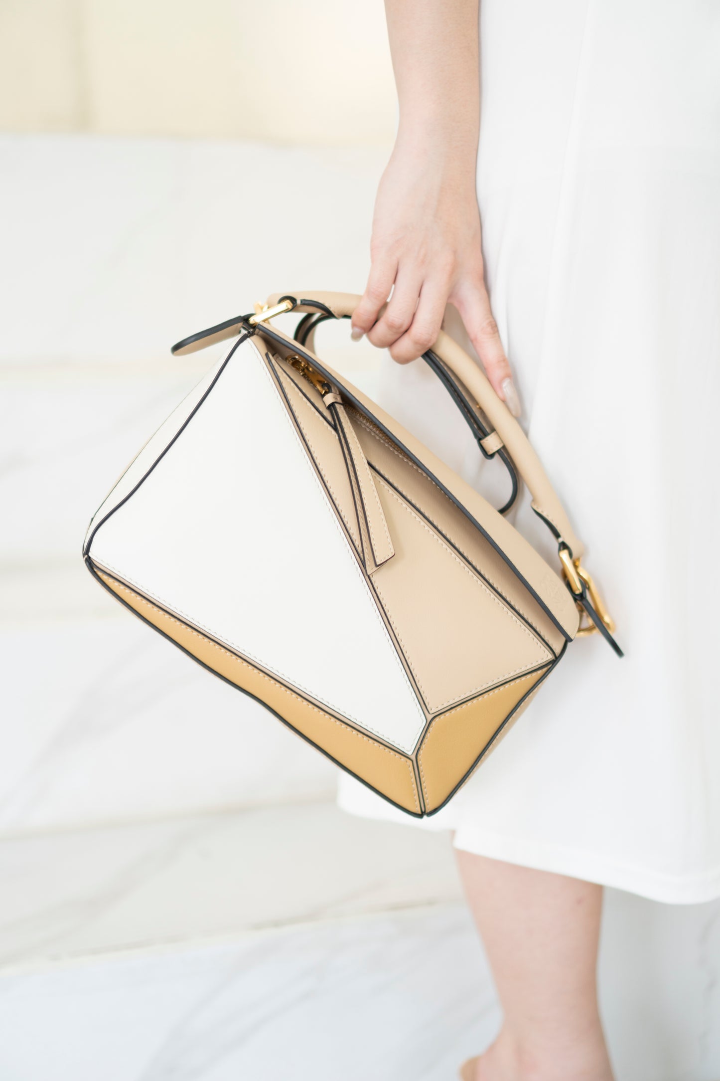 Small Puzzle Bag – Dusty Beige & Soft White