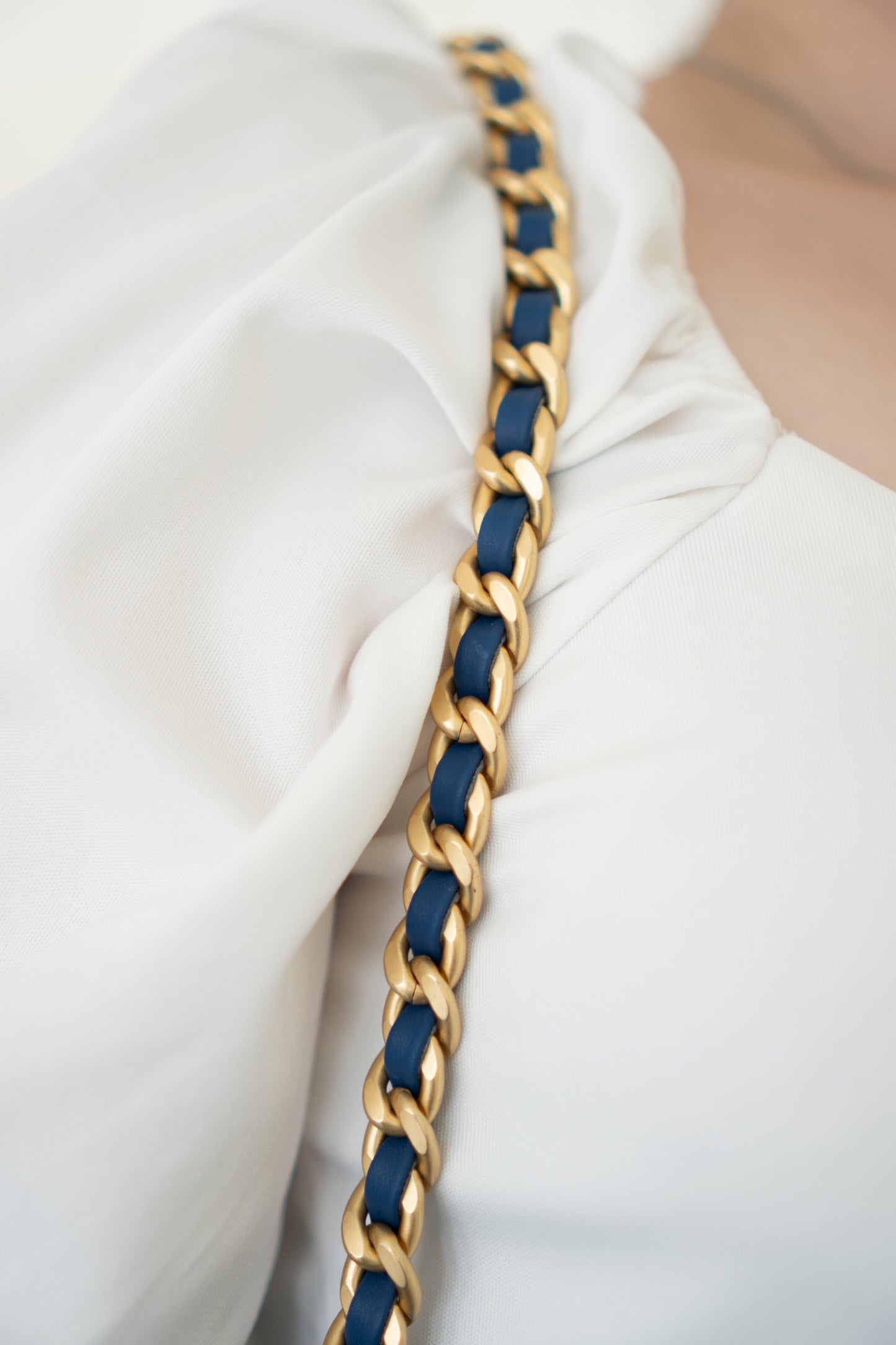 Mini Drawstring Bag – Washed Denim with Gold Hardware
