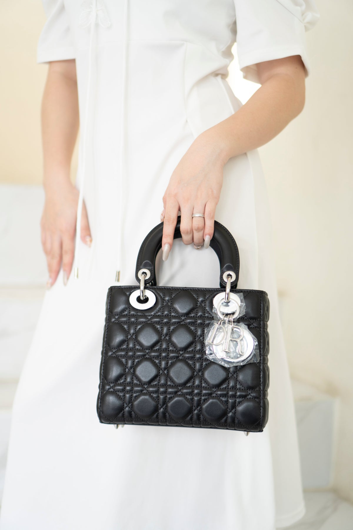 Lady D Small – Black Lambskin with Silver Hardware