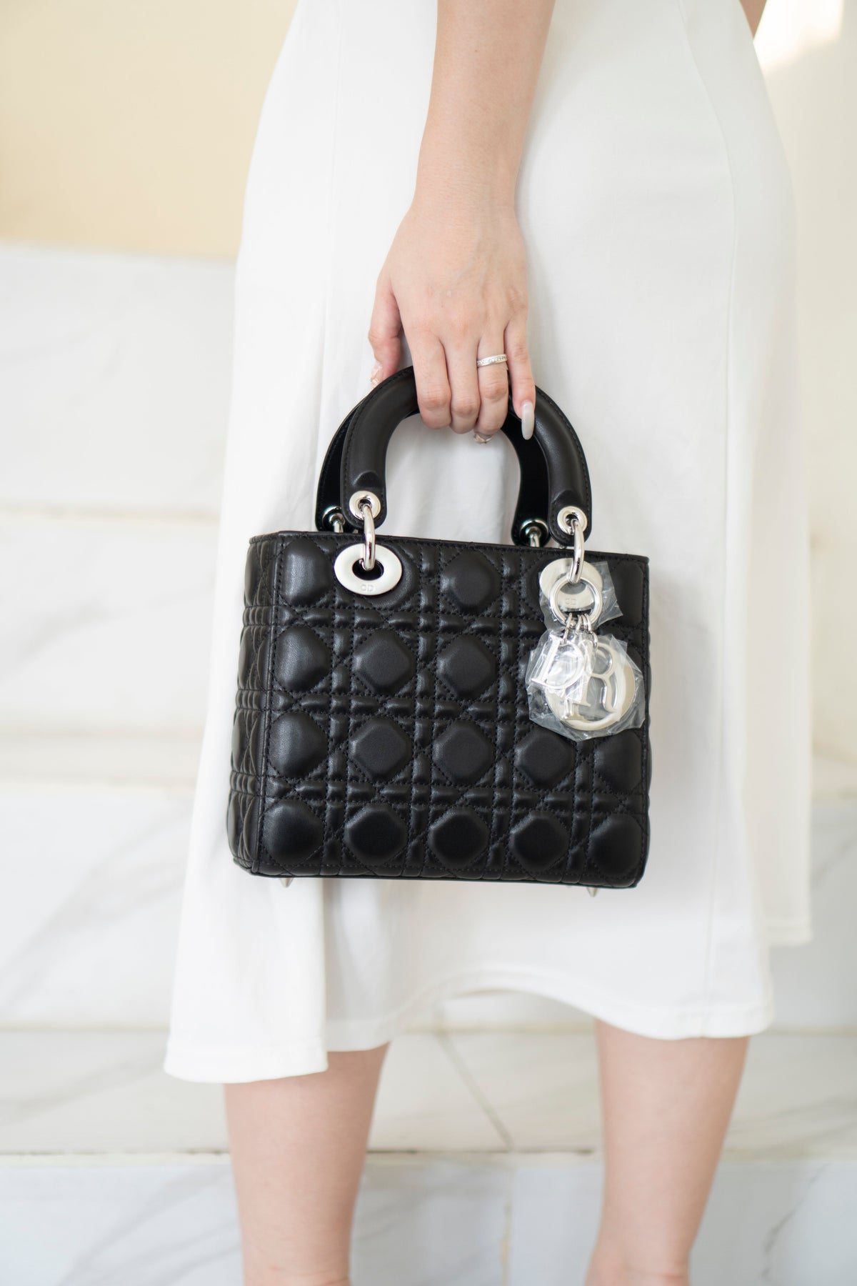 Lady D Small – Black Lambskin with Silver Hardware
