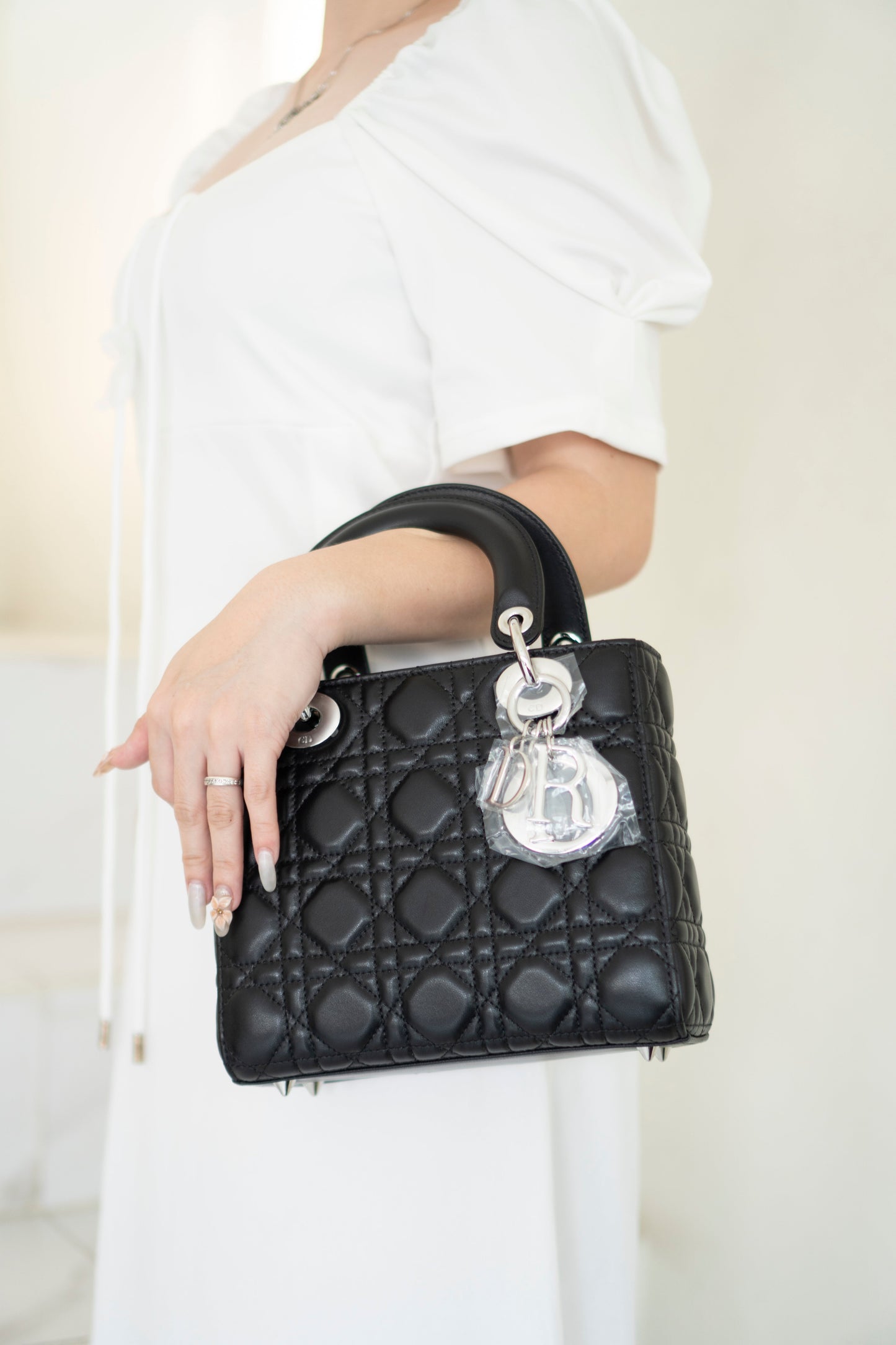 Lady D Small – Black Lambskin with Silver Hardware