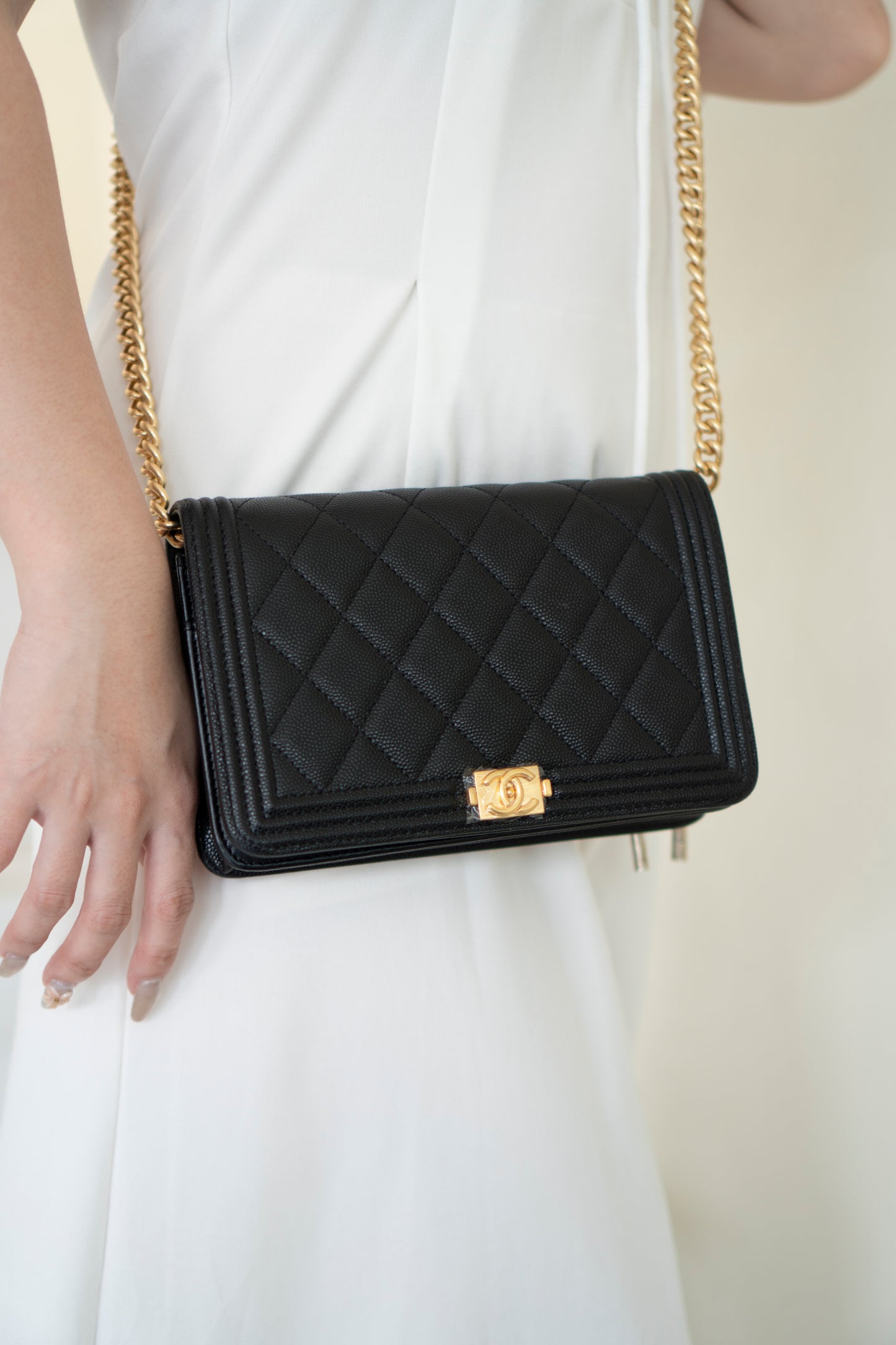 Le Boy WOC – Black Caviar with Gold Hardware
