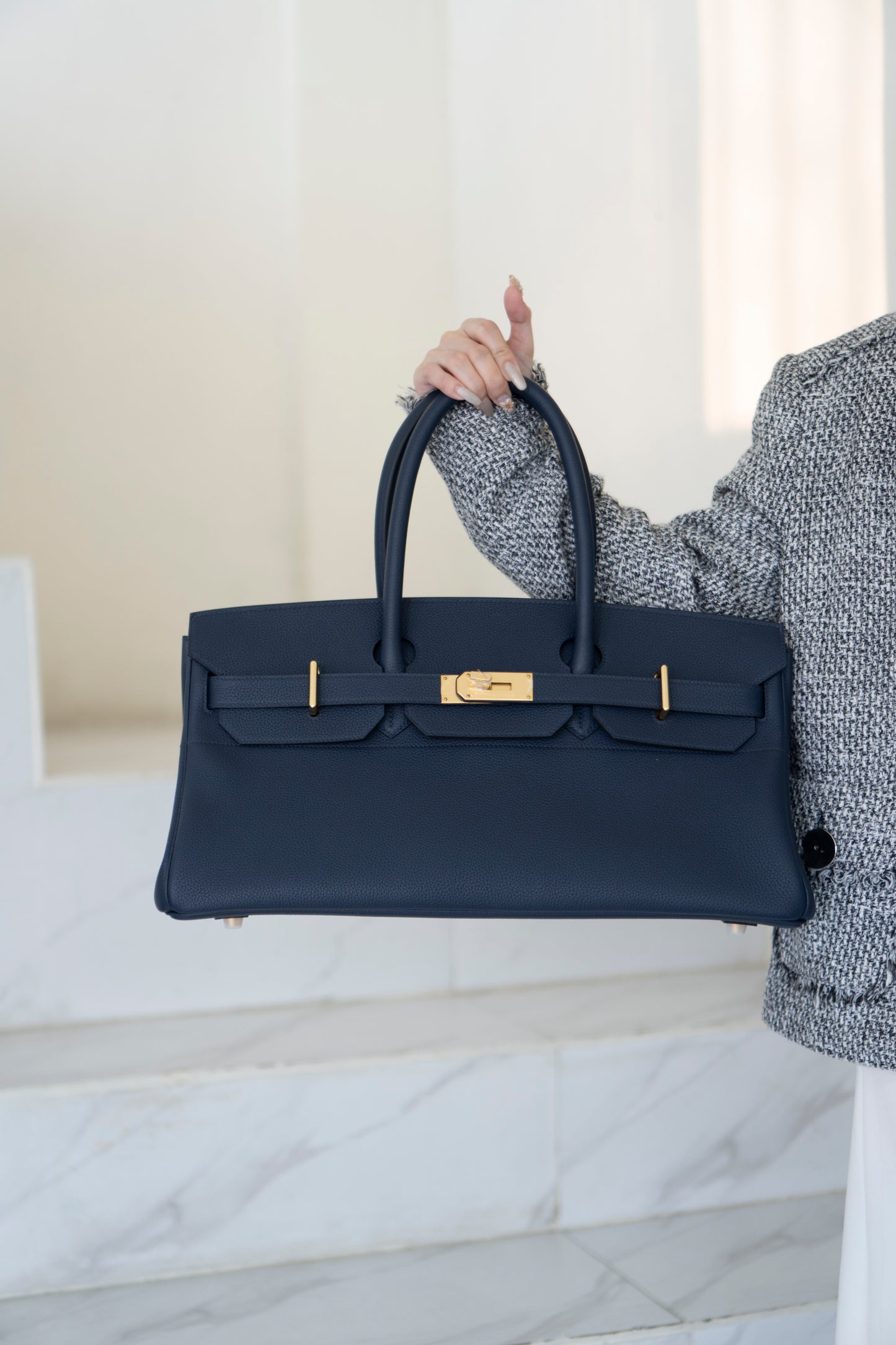 BK Shoulder Bag 42 – Blue Saphir with Gold Hardware