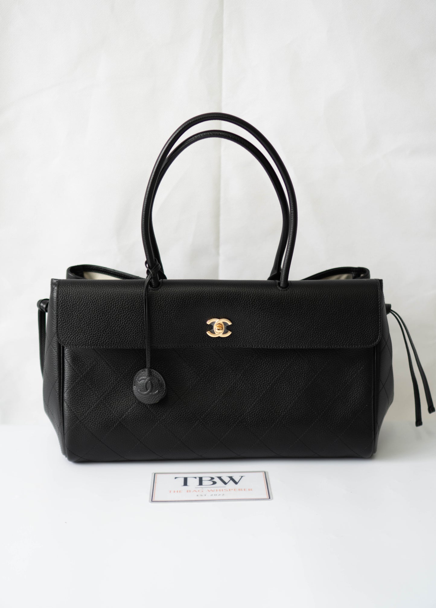 Large East-West Shopping Tote – Black Caviar with Gold Hardware