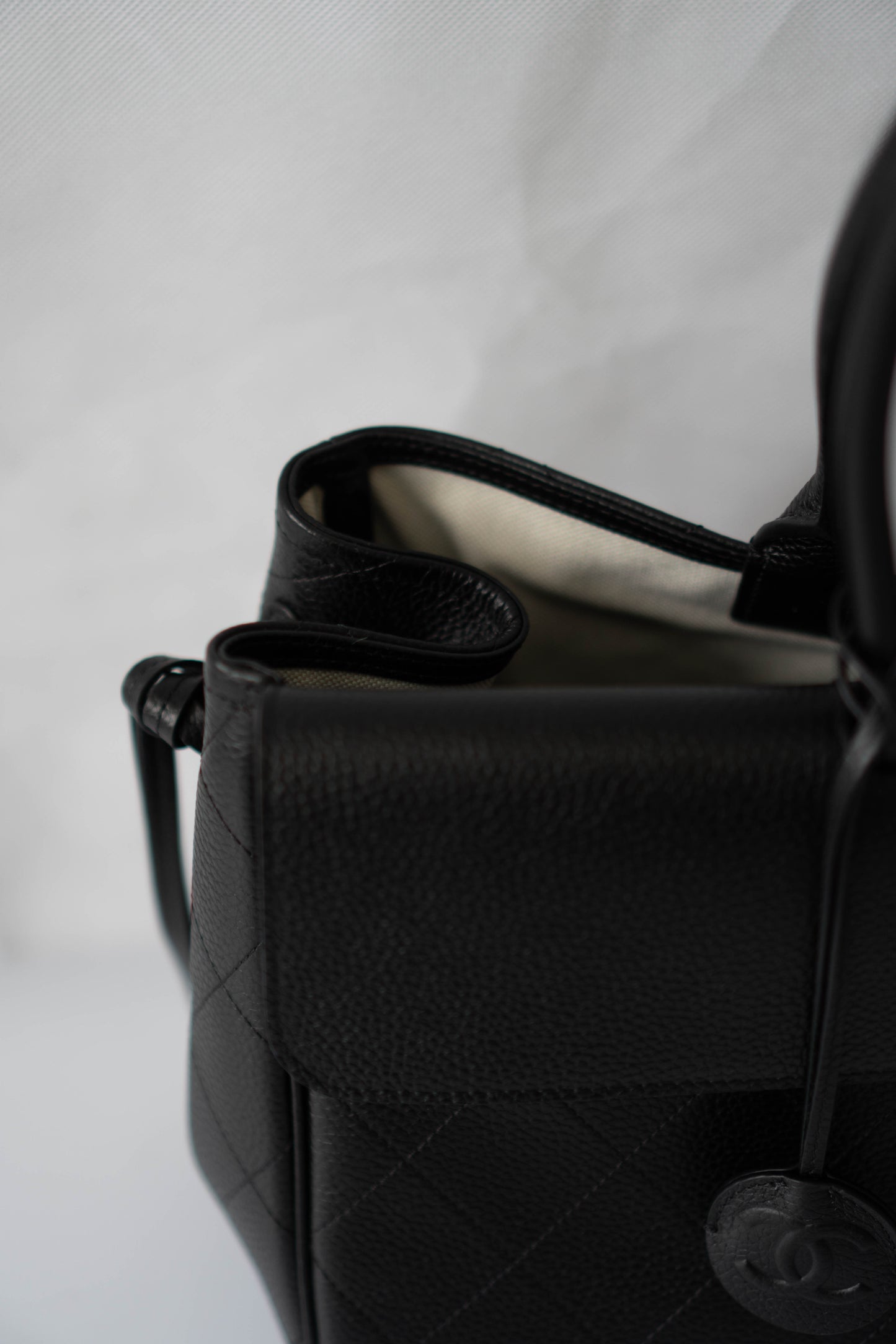 Large East-West Shopping Tote – Black Caviar with Gold Hardware