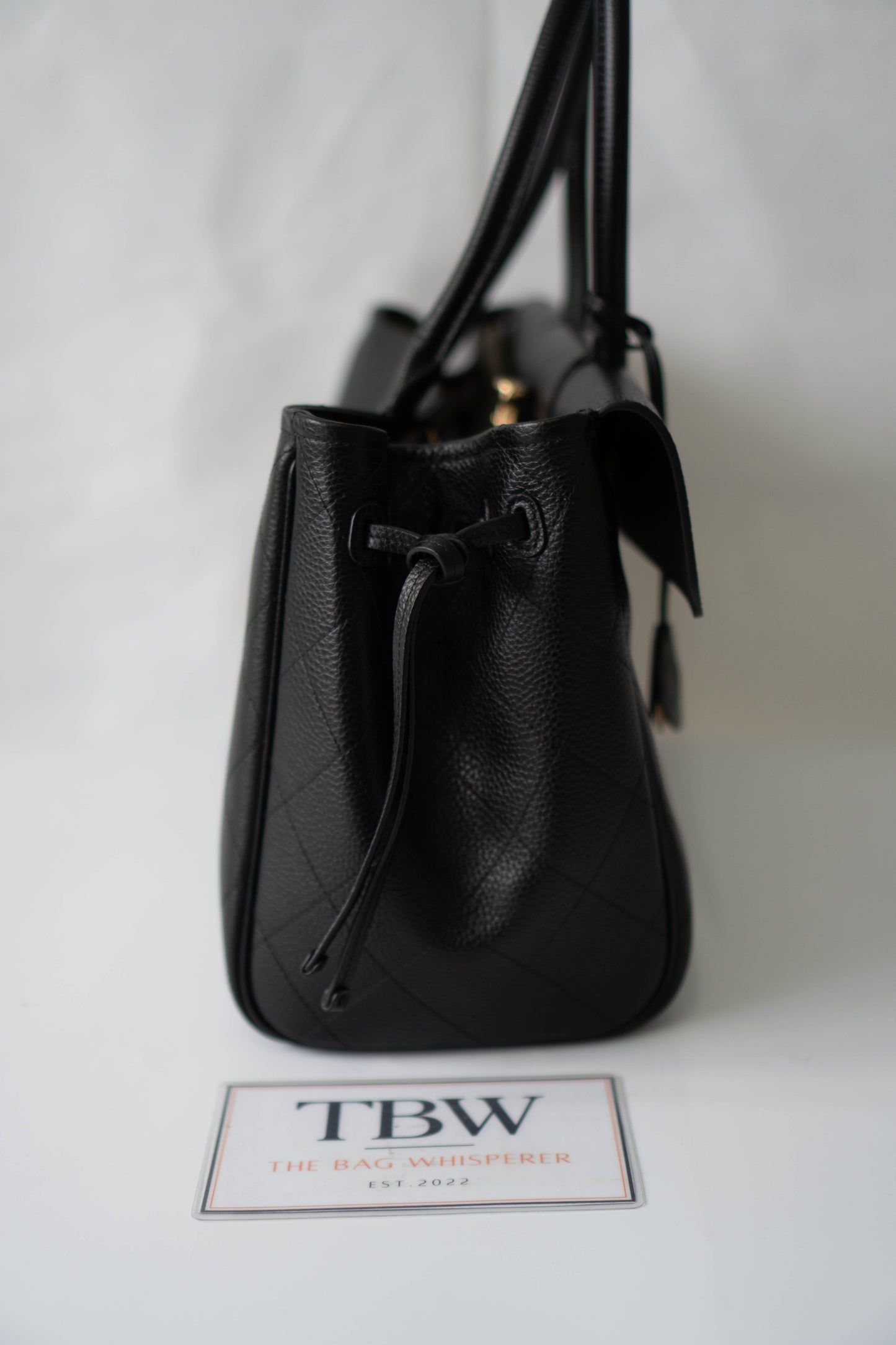 Large East-West Shopping Tote – Black Caviar with Gold Hardware