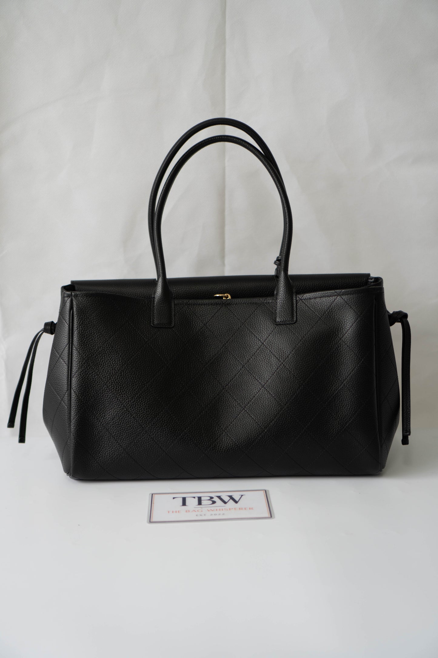 Large East-West Shopping Tote – Black Caviar with Gold Hardware