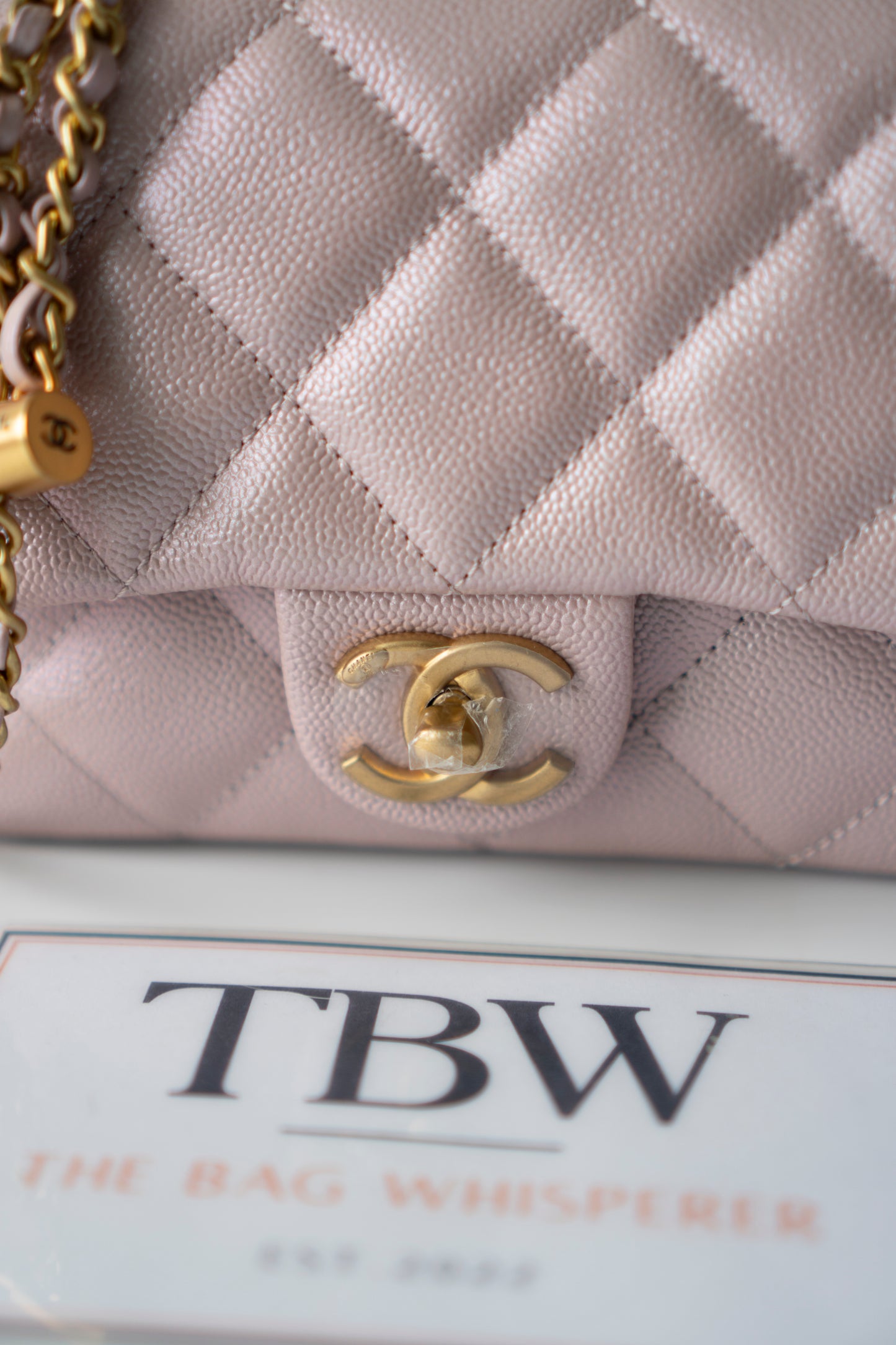Mini Rectangular Flap Bag – Pink Iridescent Caviar with Light Gold Hardware