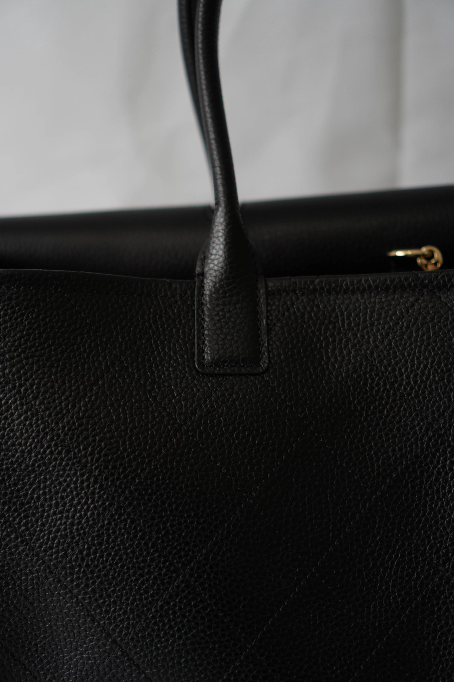 Large East-West Shopping Tote – Black Caviar with Gold Hardware