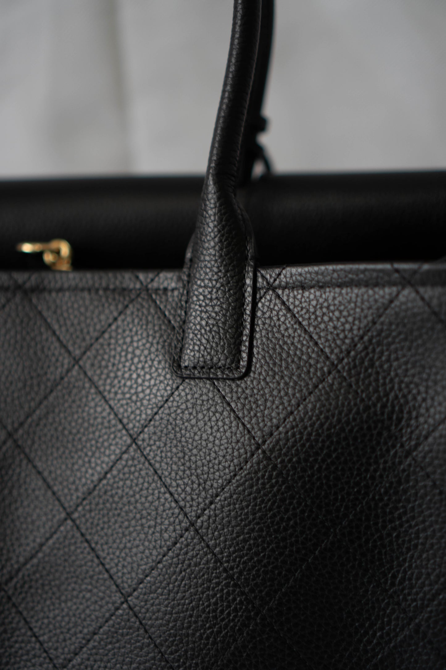 Large East-West Shopping Tote – Black Caviar with Gold Hardware