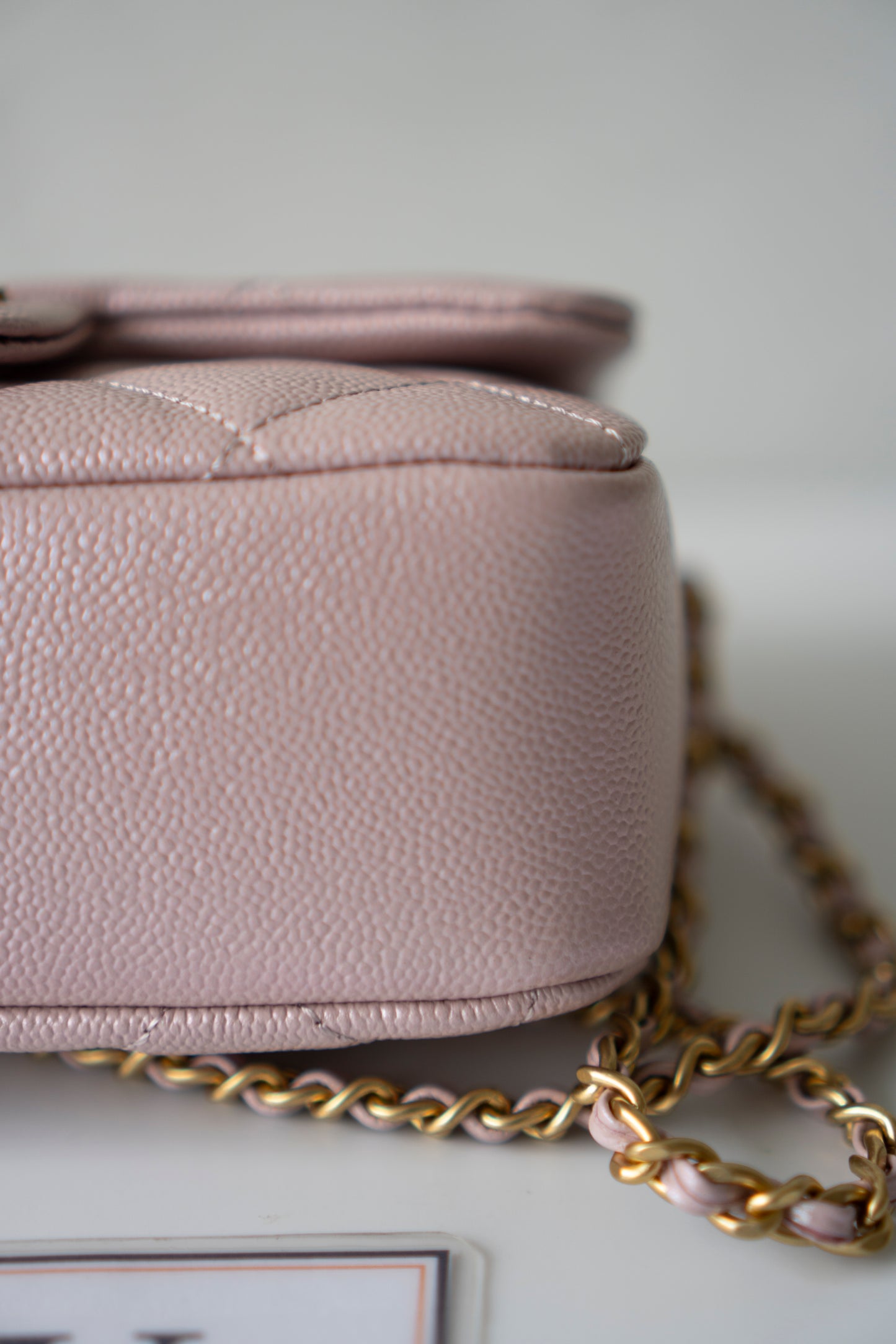 Mini Rectangular Flap Bag – Pink Iridescent Caviar with Light Gold Hardware
