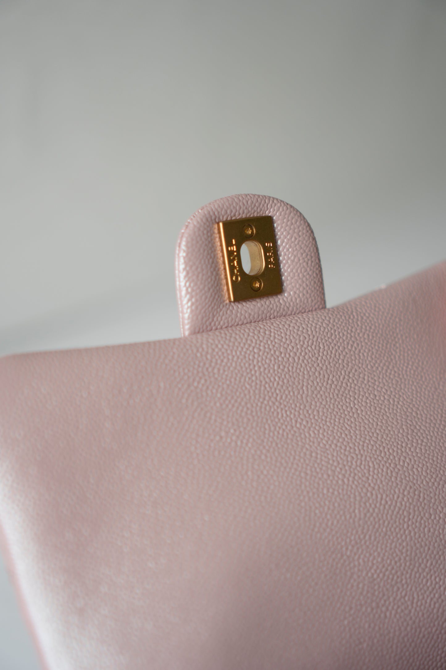 Mini Rectangular Flap Bag – Pink Iridescent Caviar with Light Gold Hardware