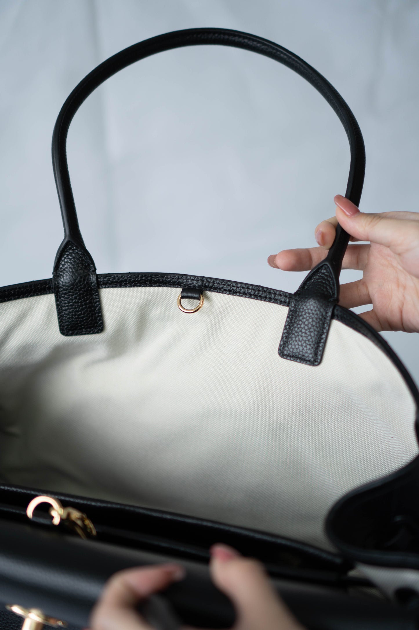 Large East-West Shopping Tote – Black Caviar with Gold Hardware