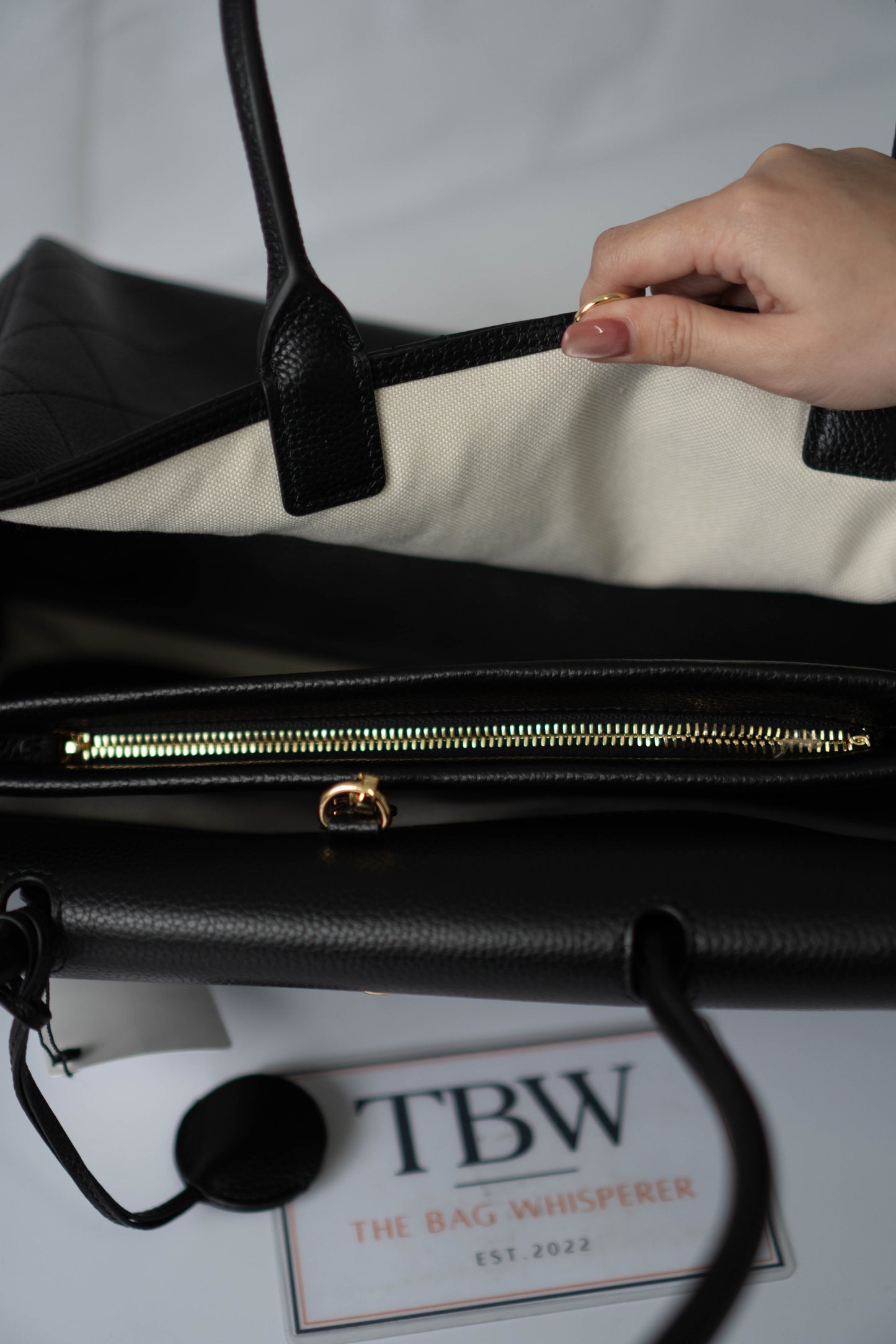 Large East-West Shopping Tote – Black Caviar with Gold Hardware
