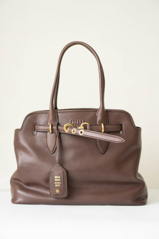 Aventure Top Handle Tote – Brown Nappa Leather with Gold Hardware