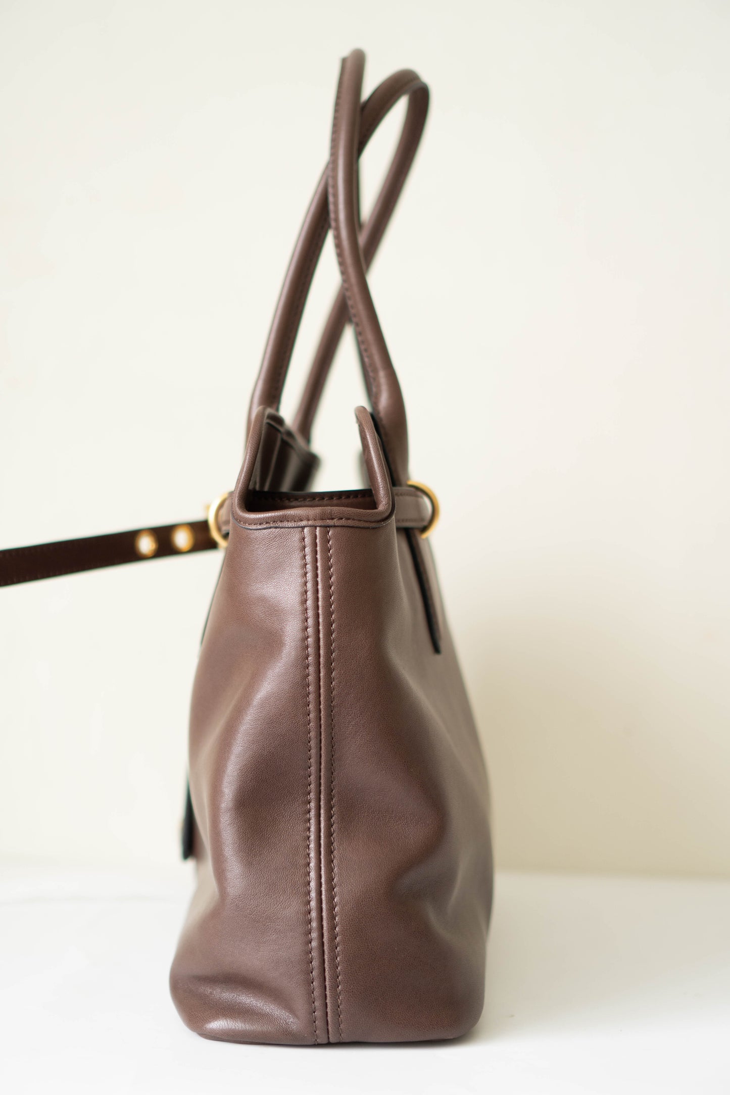 Aventure Top Handle Tote – Brown Nappa Leather with Gold Hardware