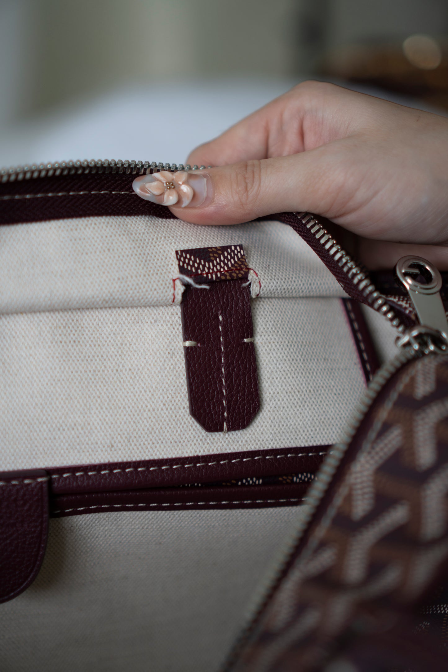 Artois PM – Burgundy Trim Coated Canvas Tote