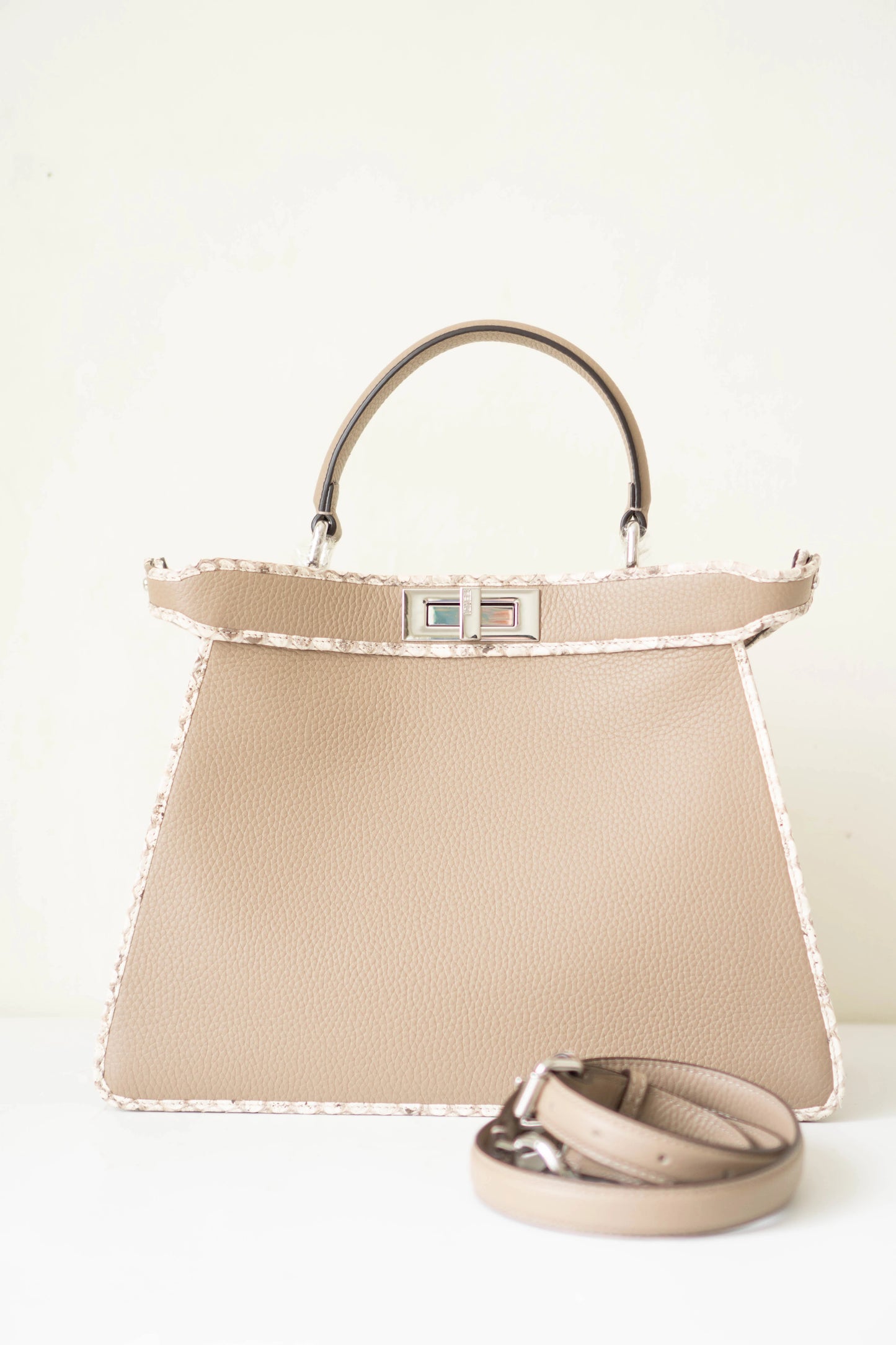 Peeka boo IseeU in Medium Taupe/Beige Calfskin Leather with Palladium Hardware