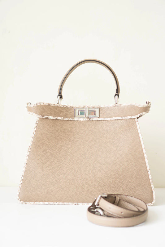 Peeka boo IseeU in Medium Taupe/Beige Calfskin Leather with Palladium Hardware